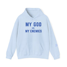 Load image into Gallery viewer, My God vs My Enemies Blue Sweatshirt, Spiritual Strength Pullover