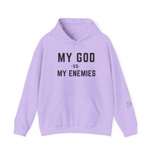 Load image into Gallery viewer, My God vs My Enemies Sweatshirt, Black Spiritual Strength Pullover,